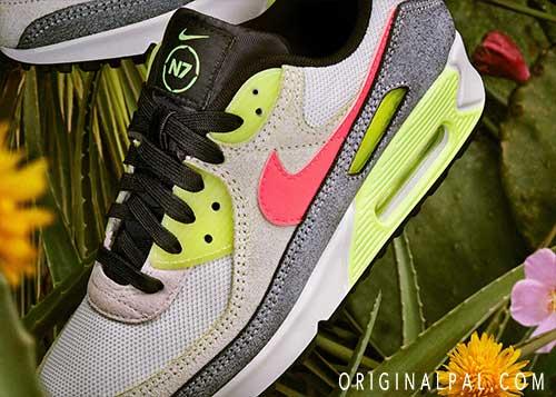 کتانی مدل جدید ایرمکس90 نایکی بندی با لوگوی Nike سرخابی در کناره کفش